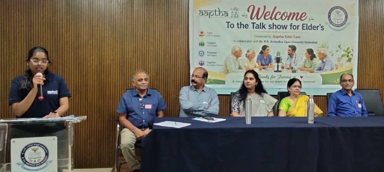 Dignitories on Dias in Aaptha Elder Care Meeting held on 6th September 2026 at B R Ambedkar Open University, Hyderabad .jpeg